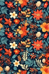 Vibrant and colorful floral pattern on a deep black background