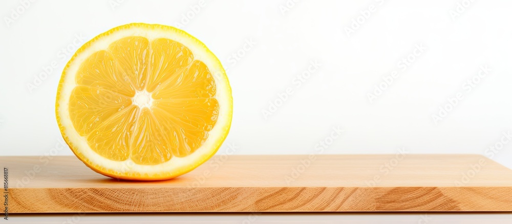 Poster lemon is sliced on a wooden cutting board on a white background isolated with copy space