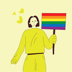 Character with rainbow flags celebrate pride month LGBTQ