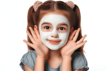 Little girl making face masks Isolated on white background