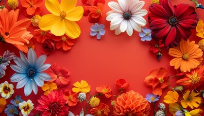 Flowers on a red background, blank for a greeting card