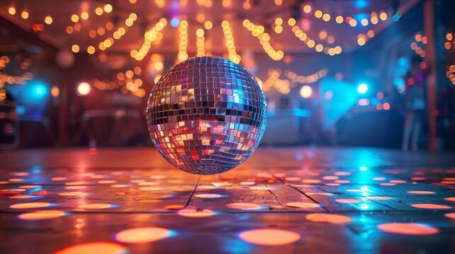 Disco dance birthday party with a disco ball, dance floor, and 70s music hits