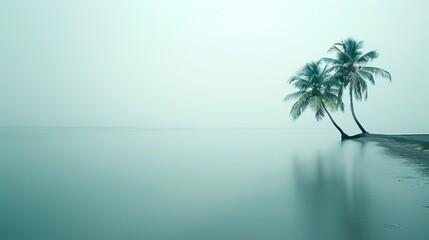 Fototapeta na wymiar Minimalist, seaside, coconut trees, sunny, advanced tone, soft color,