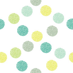 Vector seamless pattern festive garland with yellow and green pompoms bobbles hanging at the white backgroundm repeating pattern perfect for celebration, birthday, baby shower