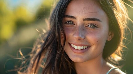 Fototapeta premium photo quality good looking younger woman smiling but with frown lines