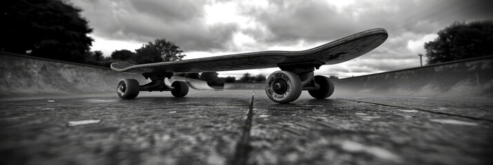 Black and white skateboard banner photography available for purchase on stock image platform