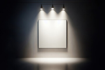empty gallery panel in a darkened room
