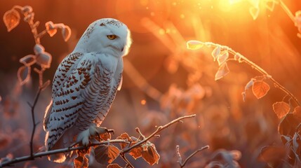 Owl sat atop a limb at daybreak.