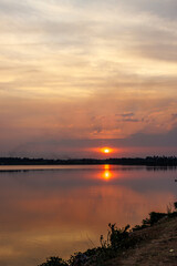 Sunset at a lake in Hampi, Karnataka, India, Asia