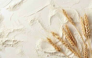 Fototapeta premium Wheat Ears on Flour-Dusted Background