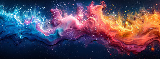 colorful background with swirling liquid paint and vibrant colors. A fluid, psychedelic pattern in bright hues of blue, pink, orange, yellow, purple, red, green, and white.