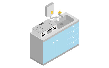 Home renovation, old water heater kitchen, isometric illustration
