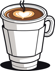 Vector illustration of a white ceramic mug filled with freshly brewed hot coffee