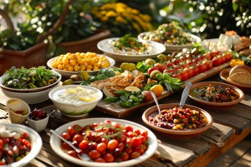 a table spread with Mediterranean dishes