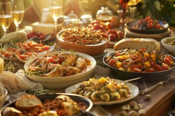 Fototapeta premium a table spread with Mediterranean dishes