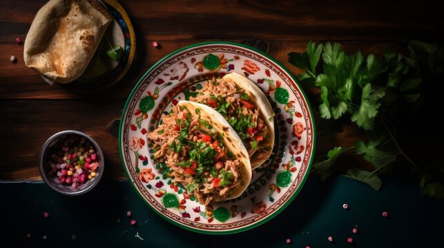 Delicious mexican tortas served on plate - top view on minimalistic table setting