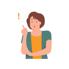 Woman thinking looking inspired genius idea, pointing finger up, mind map, brainstorming to find problem solving solution concept illustration