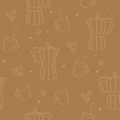 Coffee maker seamless pattern.Vector background, illustration in brown