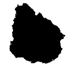 Hand drawn black map of Uruguay. Silhouette, Latin America geography. Vector isolated on white background