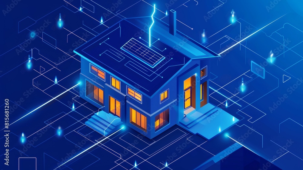 Poster smart home banner. concept for an internet of things system with an isometric icon of an intelligent