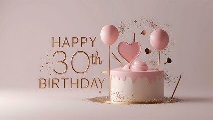 Minimalist 3D Happy 30th Birthday Background With Balloons , Hearts, Confetti And Candles, Happy Birthday Background