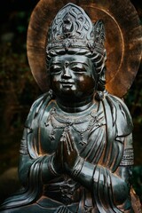 Bronze statue of the Hasedera Hozo Bosatsu Amida Buddhist Shinto Statue at Hasadera Temple in Japan