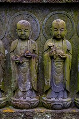 Jizo Shinto Buddhist statues of Hasadera Temple in Kamakura, Japan