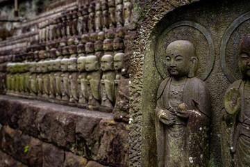 Jizo Shinto Buddhist statues of Hasadera Temple in Kamakura, Japan