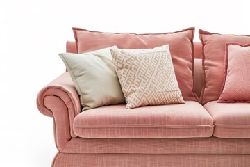 Comfortable three-seater cloth couch on an ivory backdrop