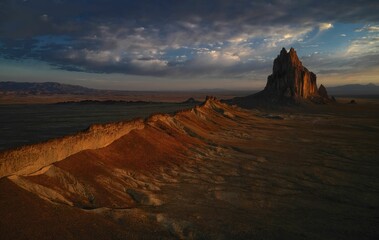 Aerial shot of Ship Rock in New Mexico.