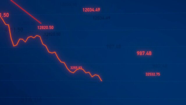 Stock market and exchange, equity chart moving down. Recession, crisis, bear market, stock market crash, depression era, negative, weak business.