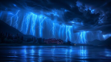 Like celestial brushstrokes upon a cosmic canvas, bolts of lightning paint the sky with their...