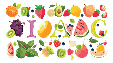 Vector summer fruits and berries alphabet letter I.
