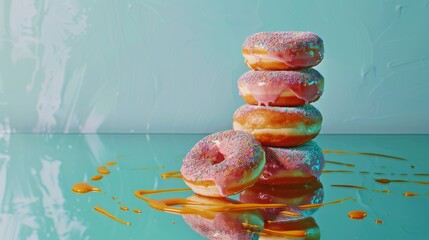 Stack of Doughnuts Captured on a Highly Reflective Mirror Surface