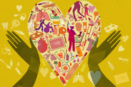 Healthcare montage in heart shape