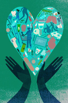 Healthcare montage in heart shape