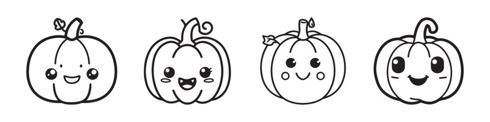 Halloween Pumpkin Icon Set - Vector Illustrations Isolated On White Background