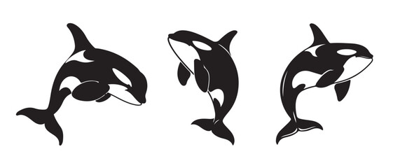 Orca Whale Icon Set - Vector Illustrations Isolated On White Background