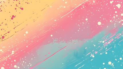 Vibrant Abstract Art with Pink, Blue, Yellow Hues, Dynamic Streaks, Scattered White Dots, Cosmic Energy Feel, Energetic Composition
