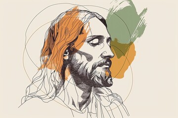 Minimalist Jesus Sketch: One-Line Drawing, Figure Outline Only, Clean Lines, Simple Style, T-Shirt Vector, Transparent Background