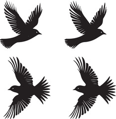set of silhouettes of birds
