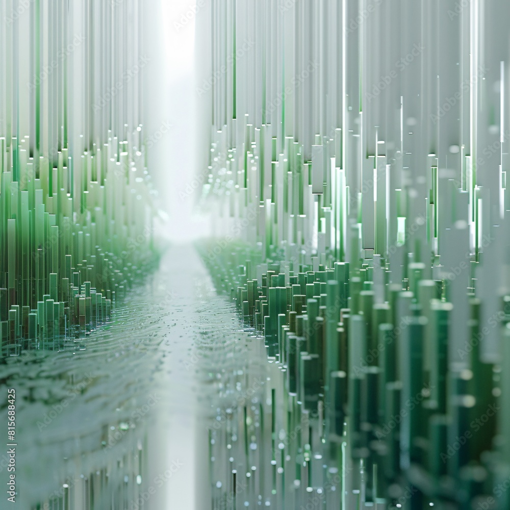Poster the image is a 3d rendering of a path or road going through the middle of a data forest