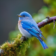 Obraz premium AI generated illustration of a blue bird perched on a tree branch