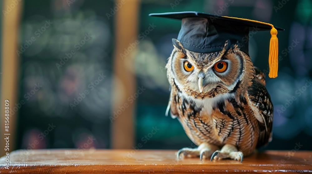 Wall mural An owl wearing a bachelor cap for graduation concept. - Wall murals