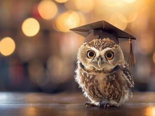 An owl wearing a bachelor cap for graduation concept.