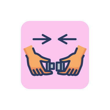 Protective belt line icon. Plane, hand, connection outline sign. Work safety and protection concept. Vector illustration, symbol element for web design and apps