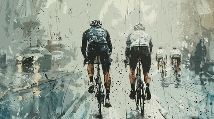 wet grey cyclist water color painting art 