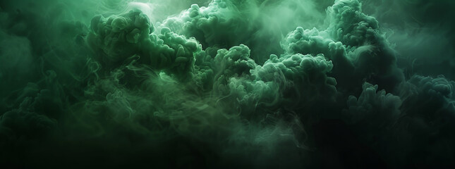 Fototapeta na wymiar green smoke cloud on black background, green color, banner design, dark background, dark green, cinematic lighting, volumetric light, octane render, photorealistic, 