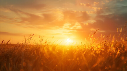 sunset in the grass field background.generative ai