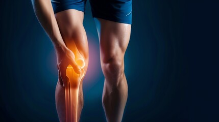 An illustration of a person holding their knee in pain. The knee is highlighted in red to show the location of the pain.